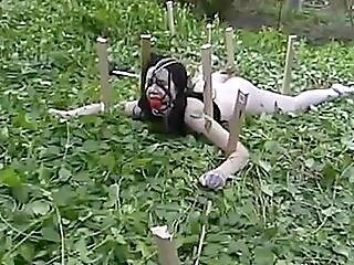 Raven Haired Beauty Gets Tied Up In The Garden