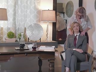 Blonde Lezzie Honies Alexa Grace And Arya Fae De-robe In An Office